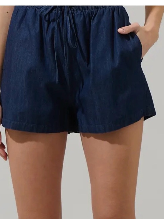Naked Zebra Pants - Naked Zebra Navy Elastic Drawstring High Waist Shorts